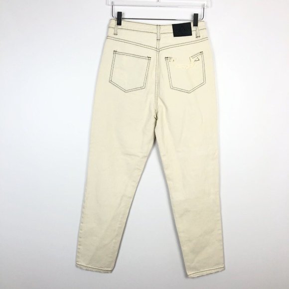 NWT Unif Sz 27 Cream Off White High Waist Distressed Jeans Tapered Straight Leg - Picture 2 of 7